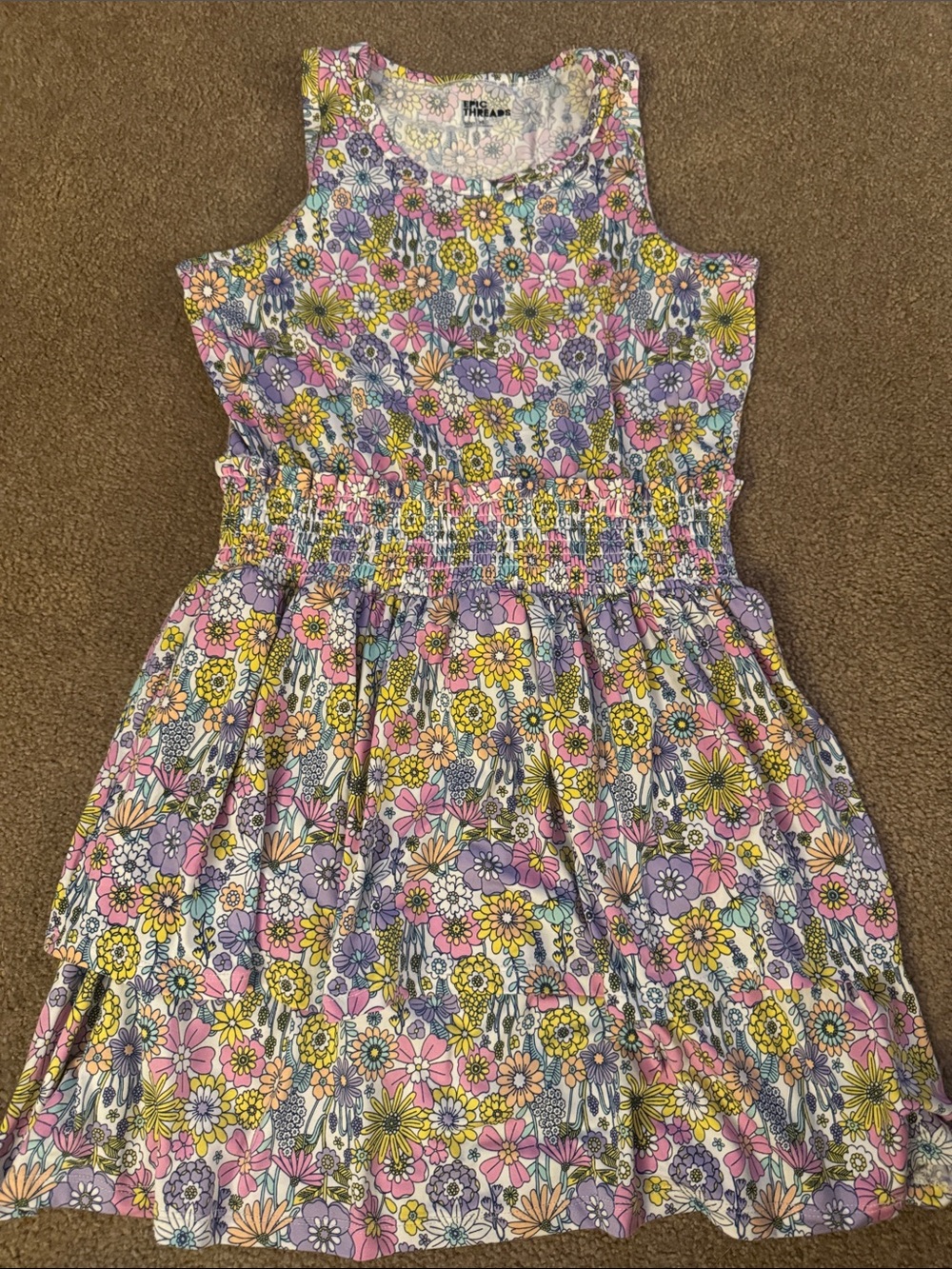Epic Threads Floral Smocked Tank Dress - Pink, Purple, Yellow